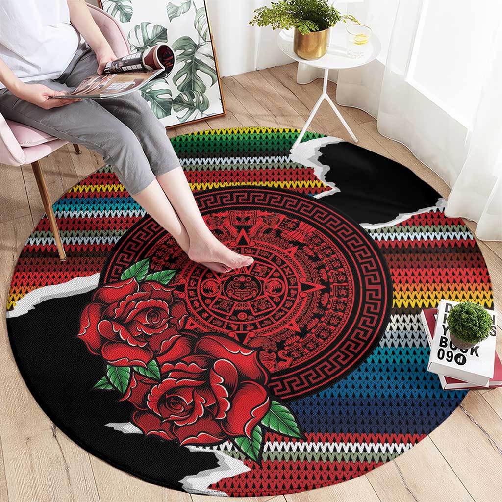 Mexico Aztec Circle Round Carpet Poncho Pattern