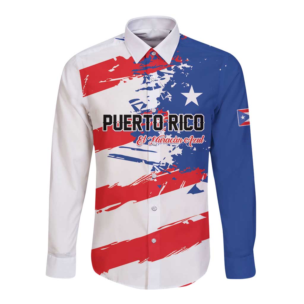 Custom Football 2026 Puerto Rico Long Sleeve Button Shirt Come On El Huracan Azul