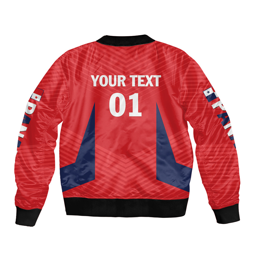 Red football bomber jacket, black rib trim, back print with 01