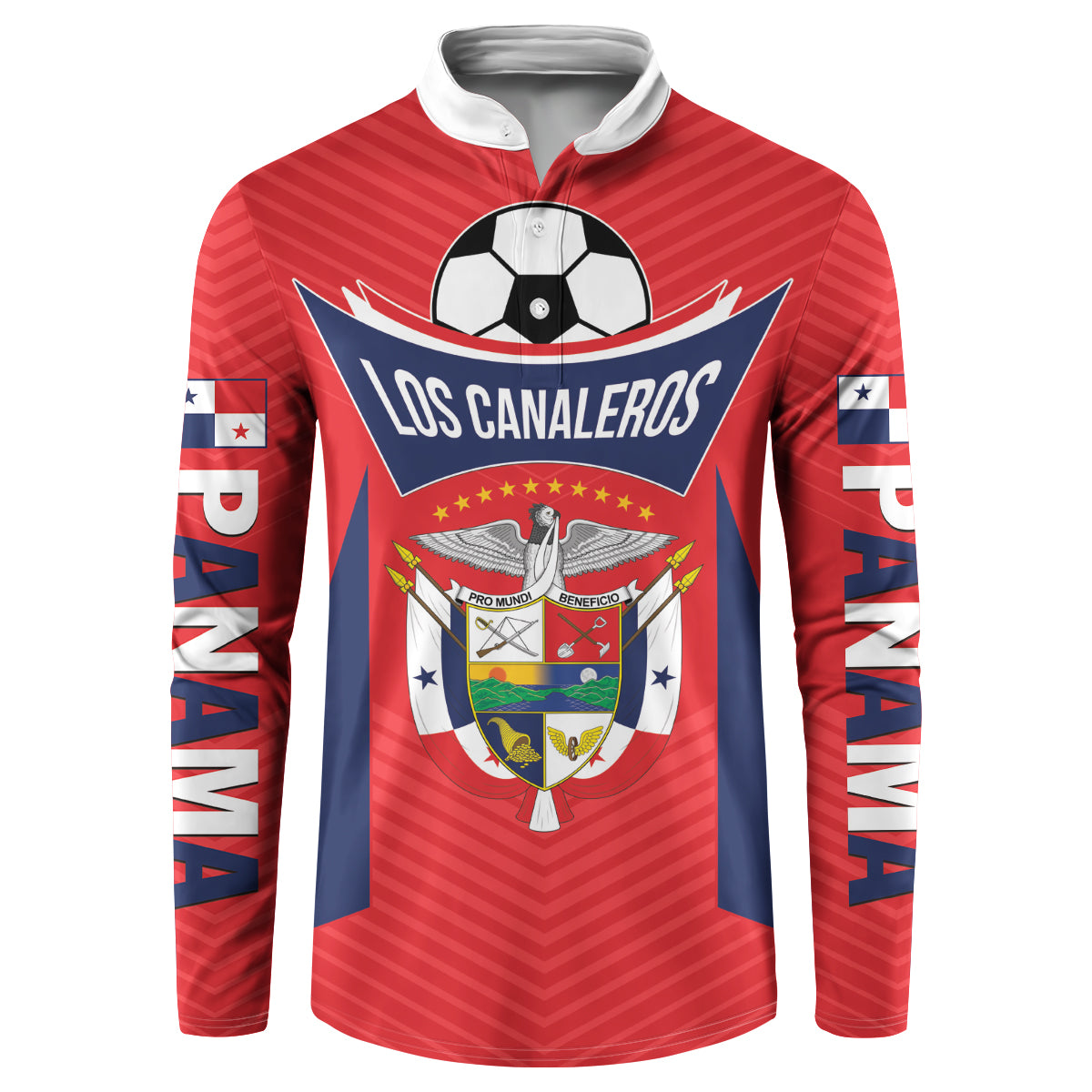 Red football button sweatshirt with Los Canaleros crest and long sleeves