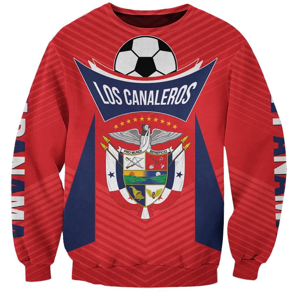 Red football sweatshirt, crewneck, long sleeves, front crest with soccer ball and Los Canaleros