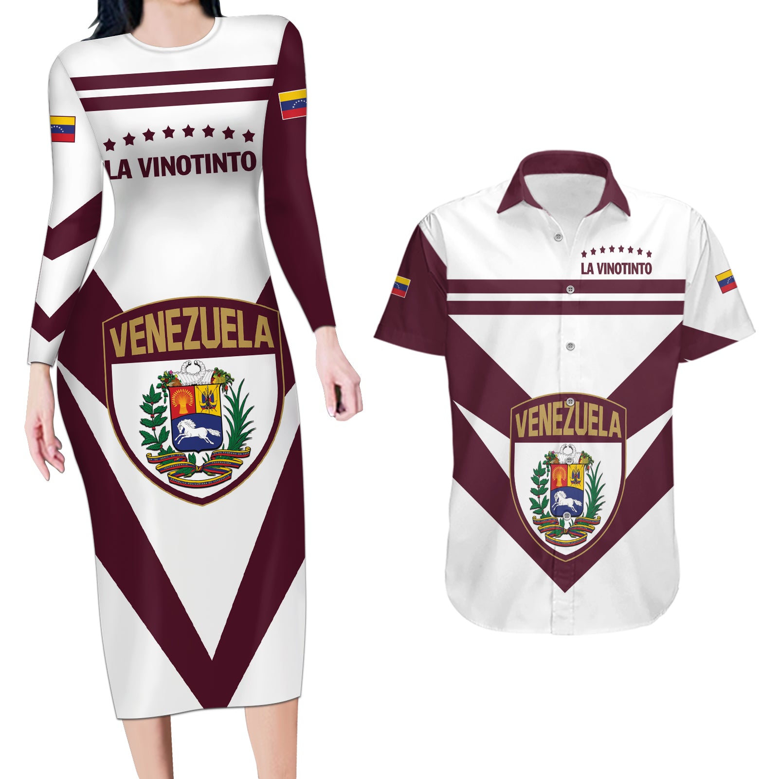 Personalized Venezuela 2024 Football Couples Matching Long Sleeve Bodycon Dress and Hawaiian Shirt Mano tengo fe La Vinotinto - Wonder Print Shop