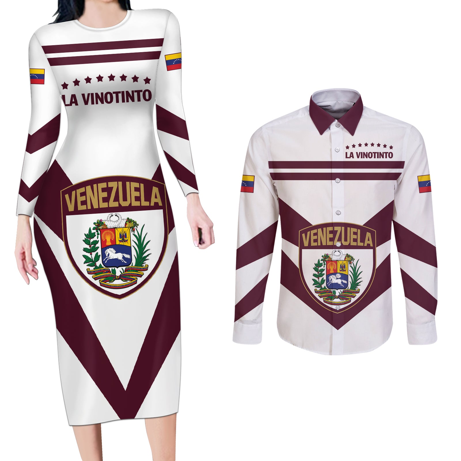 Personalized Venezuela 2024 Football Couples Matching Long Sleeve Bodycon Dress and Long Sleeve Button Shirt Mano tengo fe La Vinotinto - Wonder Print Shop