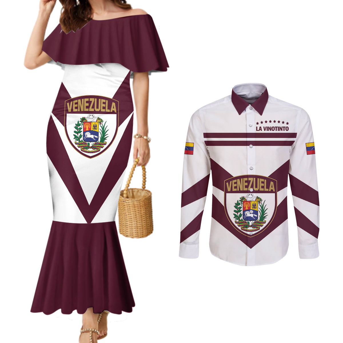 Personalized Venezuela 2024 Football Couples Matching Mermaid Dress and Long Sleeve Button Shirt Mano tengo fe La Vinotinto