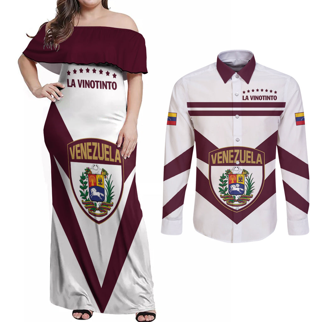 Personalized Venezuela 2024 Football Couples Matching Off Shoulder Maxi Dress and Long Sleeve Button Shirt Mano tengo fe La Vinotinto - Wonder Print Shop