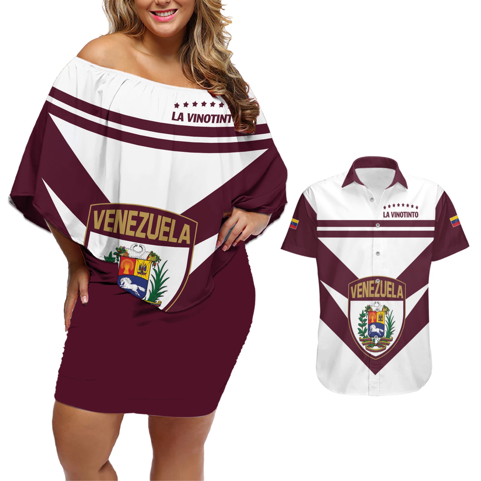 Personalized Venezuela 2024 Football Couples Matching Off Shoulder Short Dress and Hawaiian Shirt Mano tengo fe La Vinotinto - Wonder Print Shop