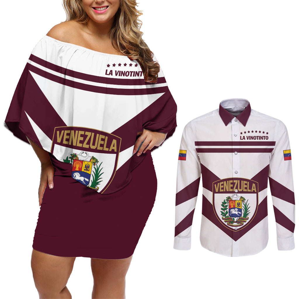 Personalized Venezuela 2024 Football Couples Matching Off Shoulder Short Dress and Long Sleeve Button Shirt Mano tengo fe La Vinotinto - Wonder Print Shop