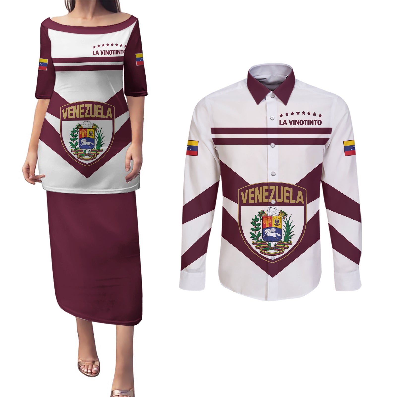 Personalized Venezuela 2024 Football Couples Matching Puletasi and Long Sleeve Button Shirt Mano tengo fe La Vinotinto - Wonder Print Shop