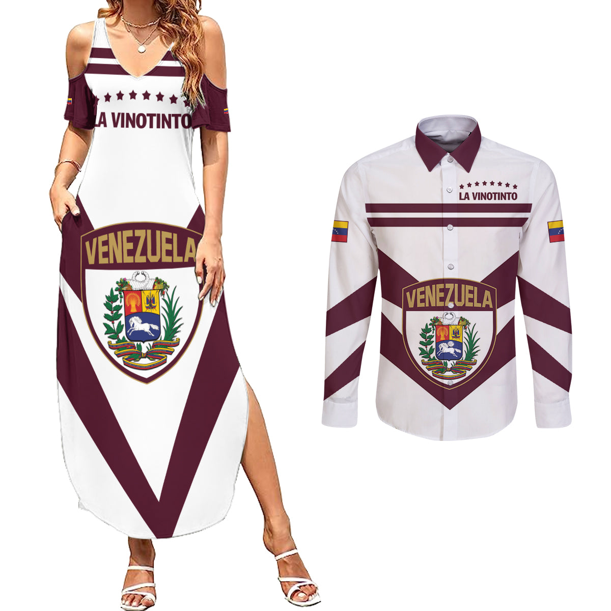 Personalized Venezuela 2024 Football Couples Matching Summer Maxi Dress and Long Sleeve Button Shirt Mano tengo fe La Vinotinto - Wonder Print Shop