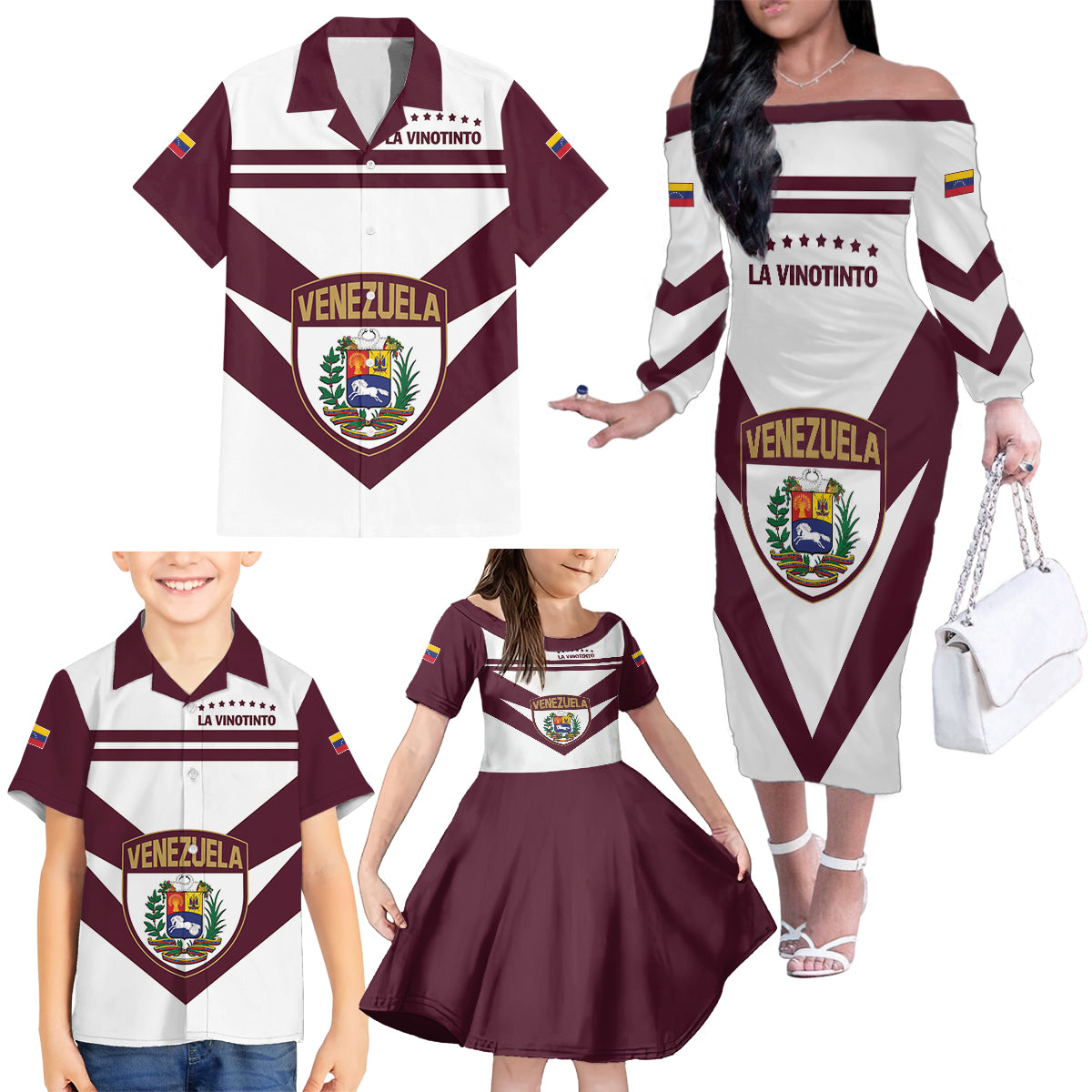 Personalized Venezuela 2024 Football Family Matching Off The Shoulder Long Sleeve Dress and Hawaiian Shirt Mano tengo fe La Vinotinto - Wonder Print Shop