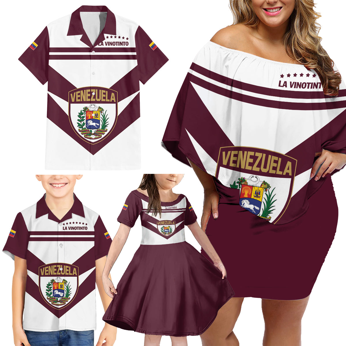 Personalized Venezuela 2024 Football Family Matching Off Shoulder Short Dress and Hawaiian Shirt Mano tengo fe La Vinotinto - Wonder Print Shop