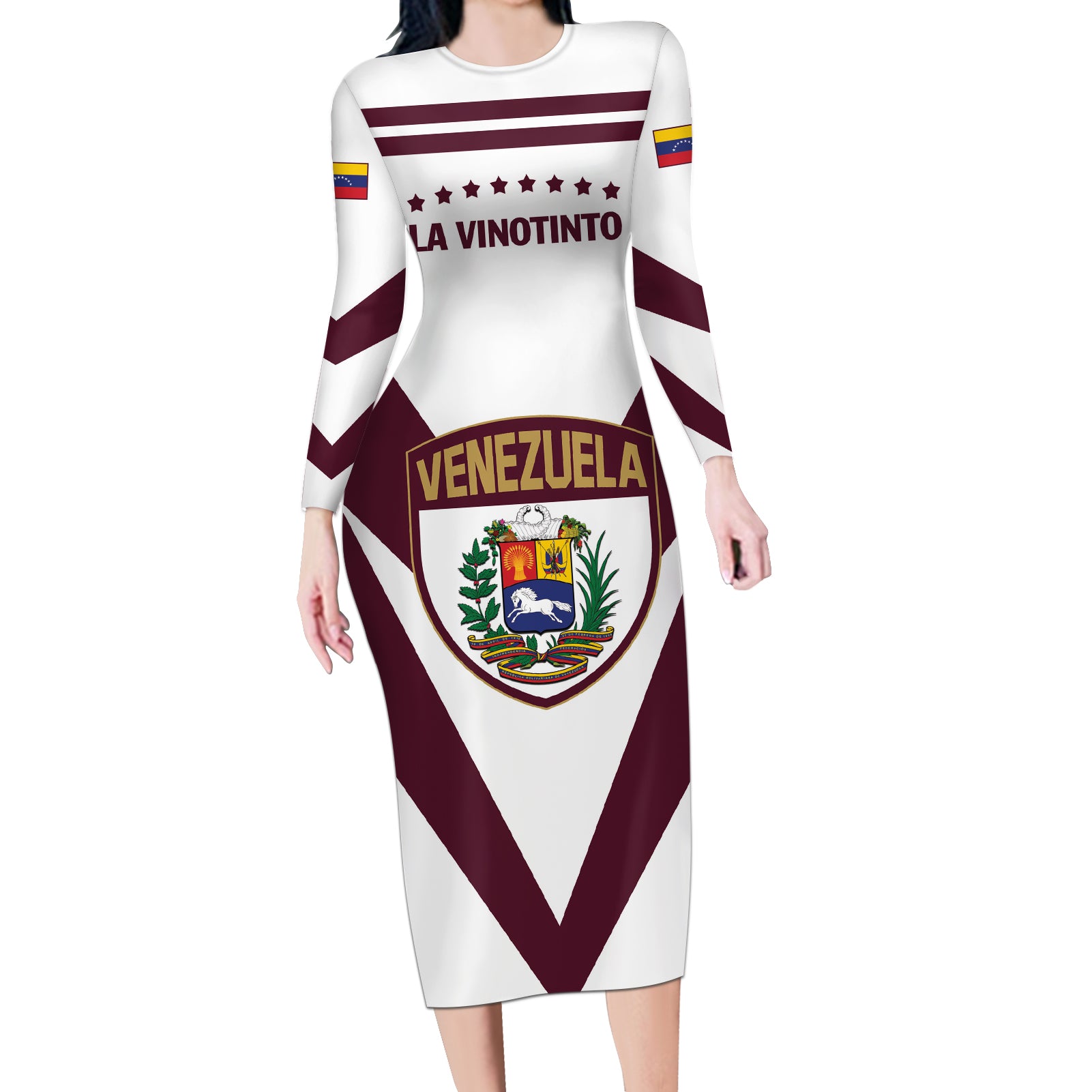 Personalized Venezuela 2024 Football Long Sleeve Bodycon Dress Mano tengo fe La Vinotinto - Wonder Print Shop