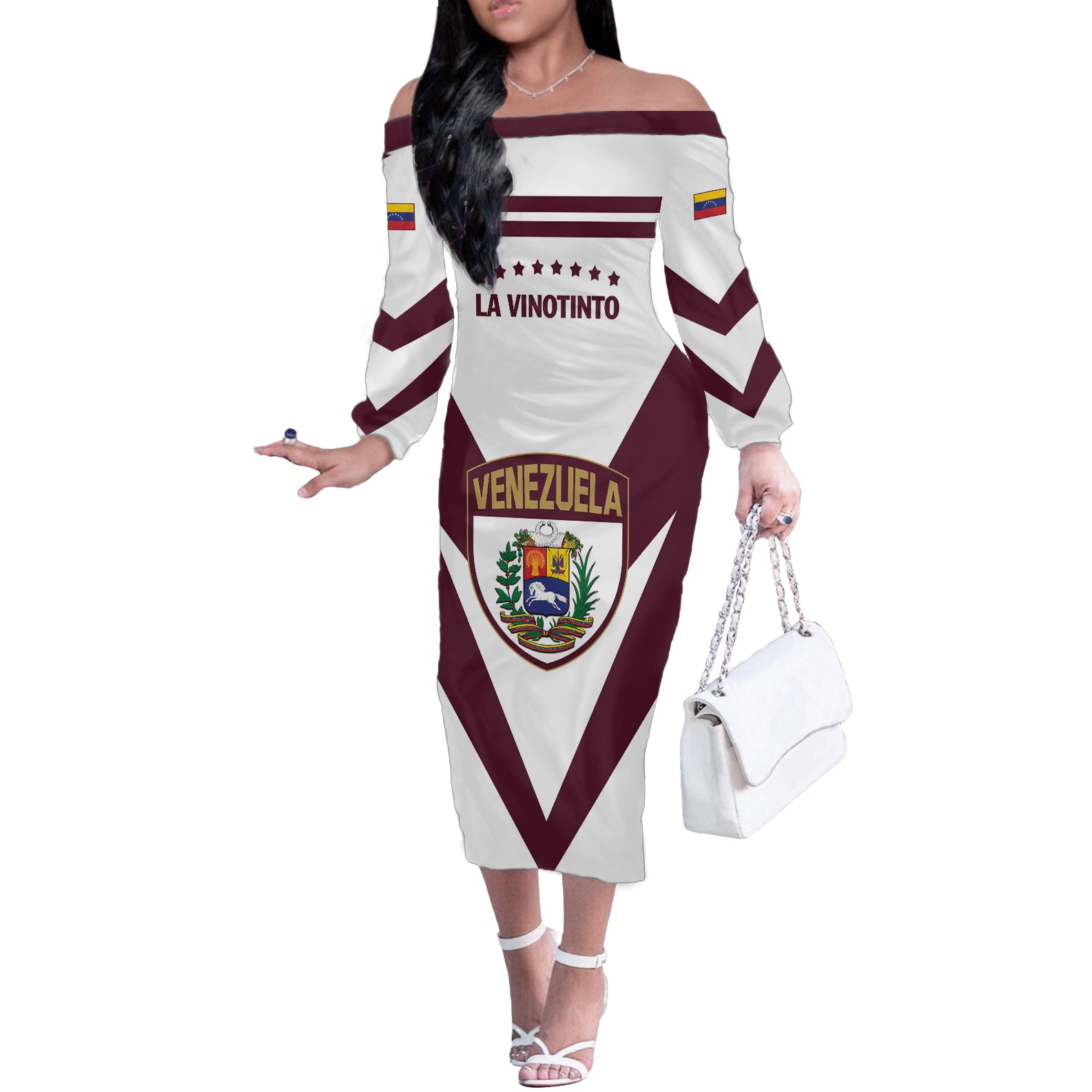 Personalized Venezuela 2024 Football Off The Shoulder Long Sleeve Dress Mano tengo fe La Vinotinto - Wonder Print Shop