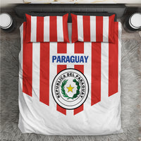 Paraguay 2024 football bedding set, red-and-white striped bedding with Paraguay crest on front
