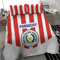 Paraguay 2024 football bedding set featuring Paraguay text and circular crest on striped duvet