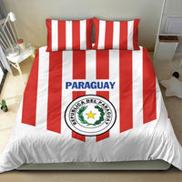 Paraguay 2024 football bedding set with red-and-white striped duvet and two matching pillows