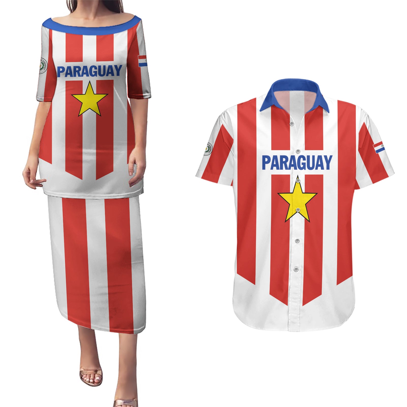 Personalized Paraguay 2024 Football Couples Matching Puletasi and Hawaiian Shirt Come On La Albirroja - Wonder Print Shop