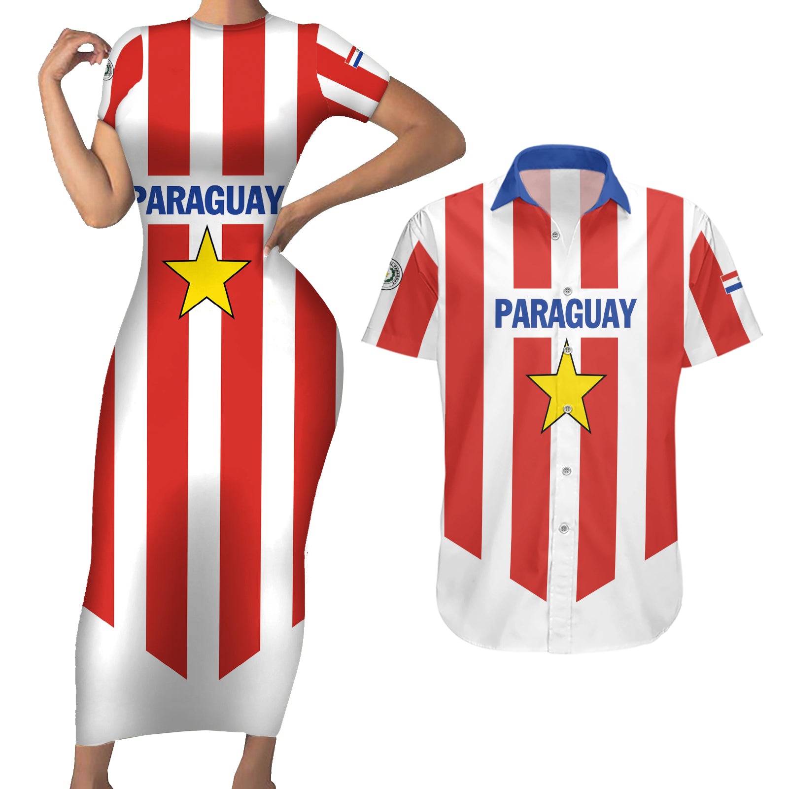 Personalized Paraguay 2024 Football Couples Matching Short Sleeve Bodycon Dress and Hawaiian Shirt Come On La Albirroja - Wonder Print Shop