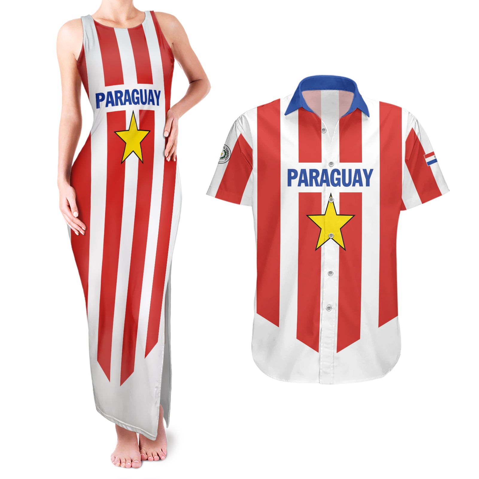 Personalized Paraguay 2024 Football Couples Matching Tank Maxi Dress and Hawaiian Shirt Come On La Albirroja - Wonder Print Shop