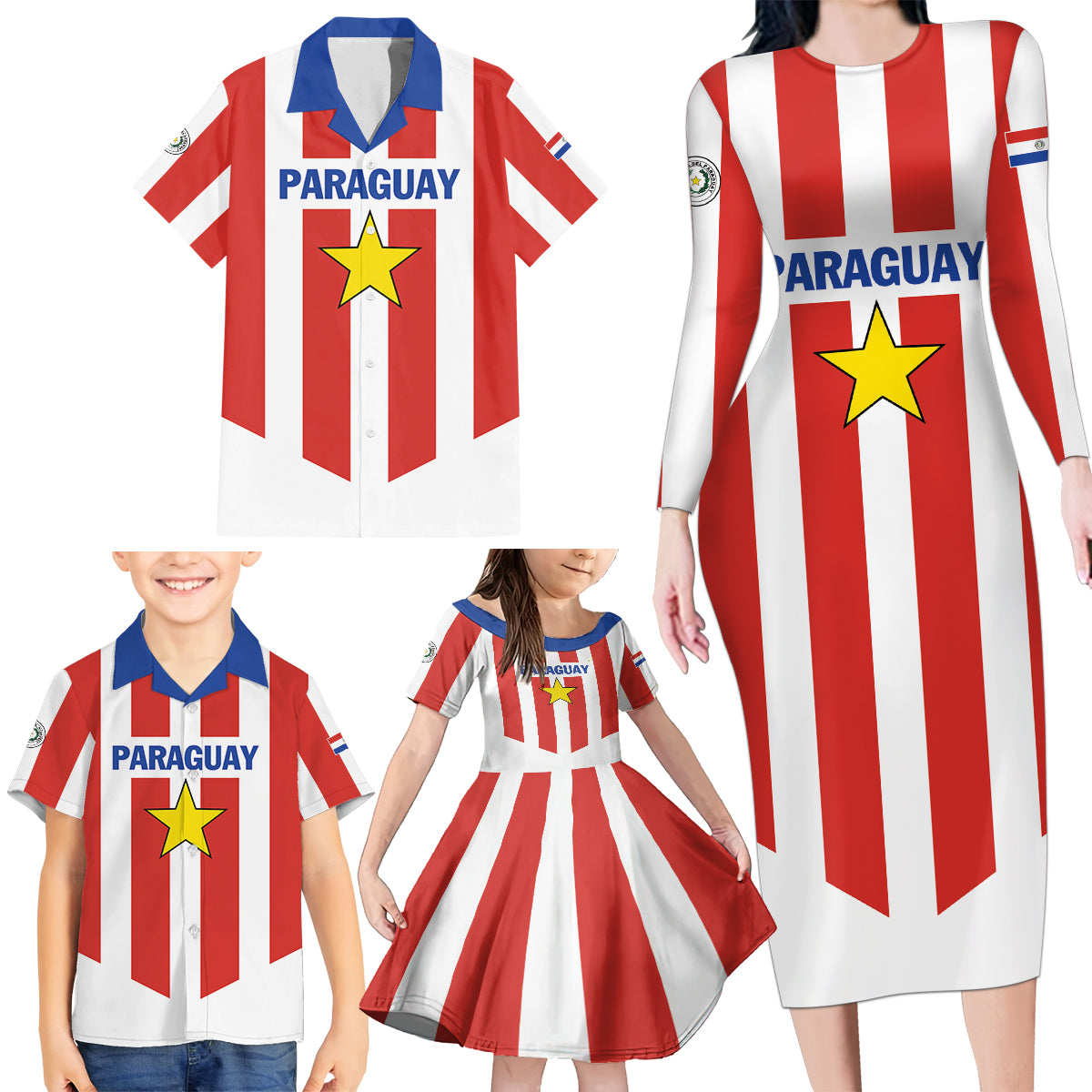 Personalized Paraguay 2024 Football Family Matching Long Sleeve Bodycon Dress and Hawaiian Shirt Come On La Albirroja - Wonder Print Shop