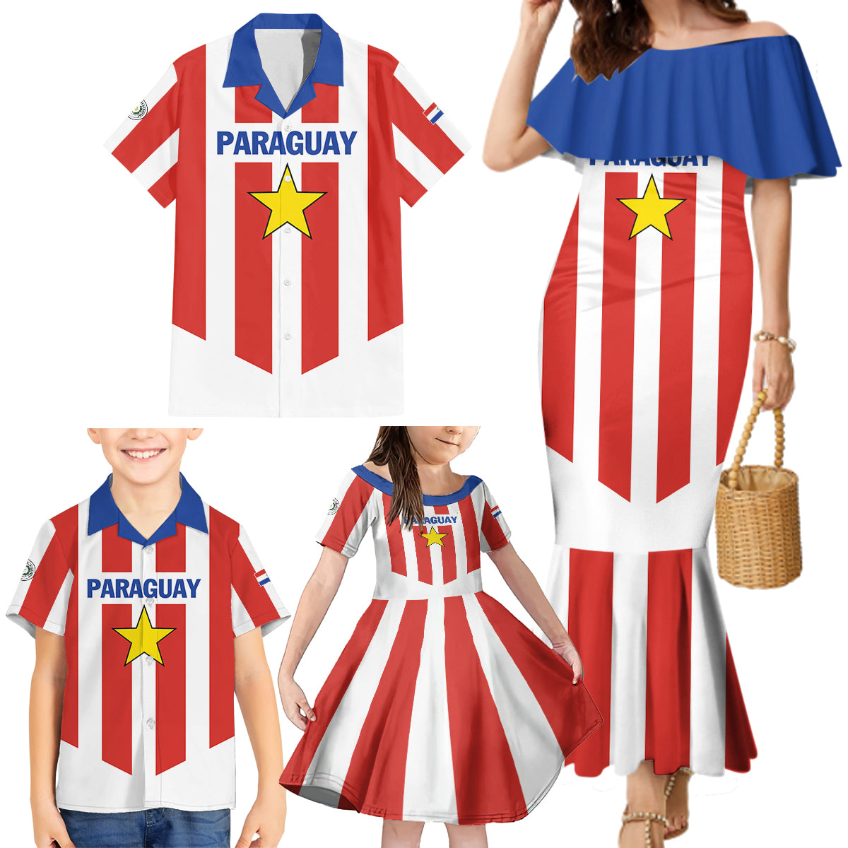 Personalized Paraguay 2024 Football Family Matching Mermaid Dress and Hawaiian Shirt Come On La Albirroja - Wonder Print Shop