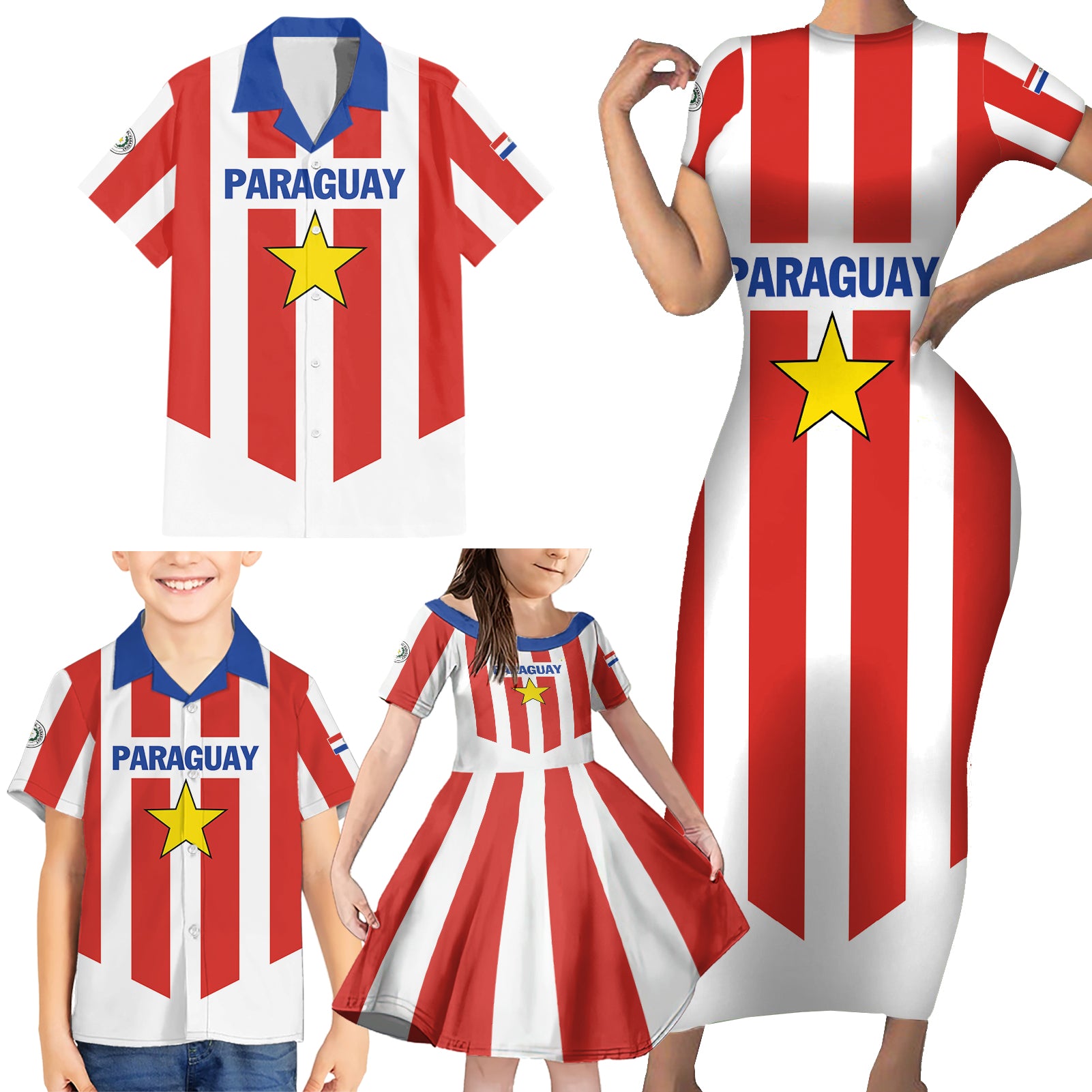 Personalized Paraguay 2024 Football Family Matching Short Sleeve Bodycon Dress and Hawaiian Shirt Come On La Albirroja - Wonder Print Shop