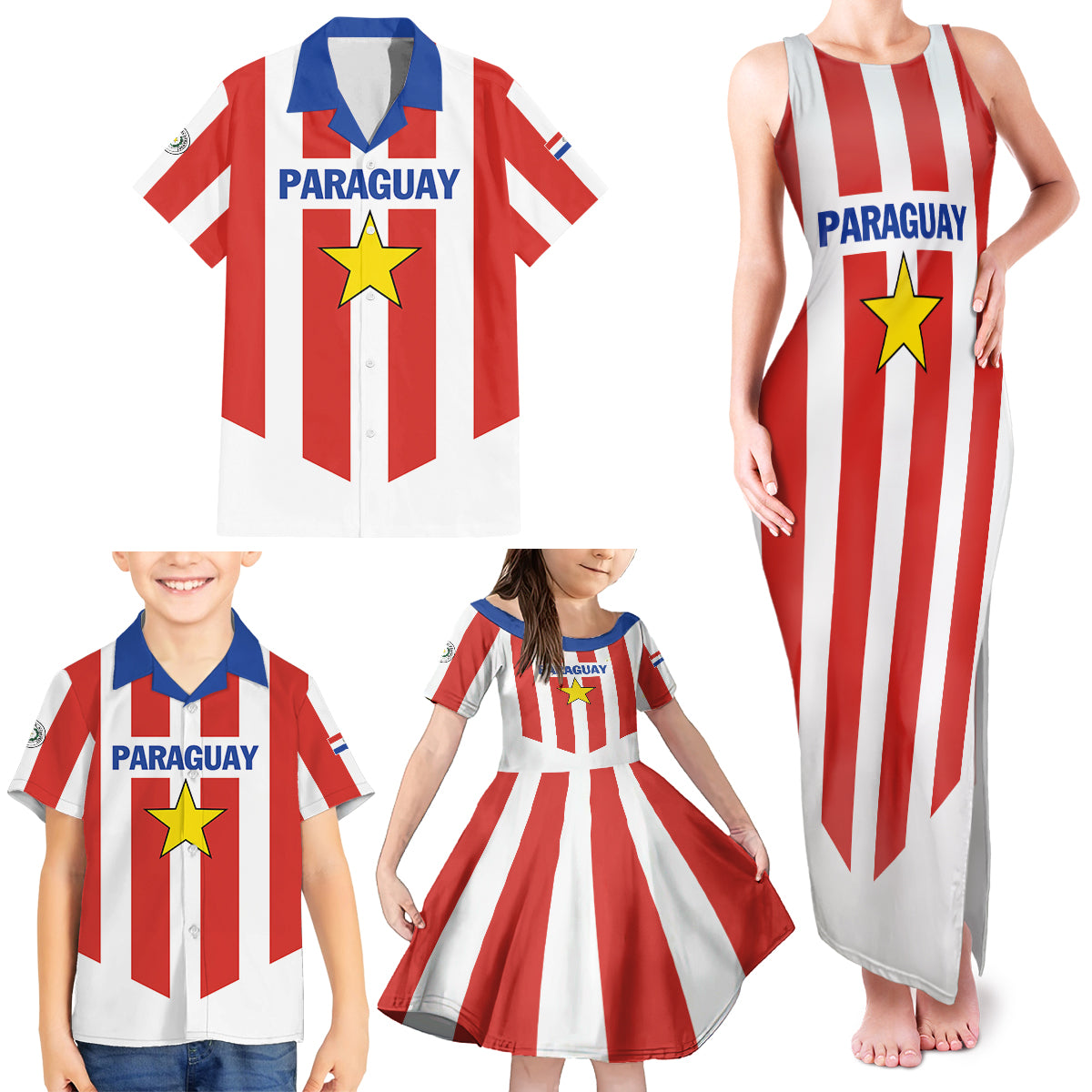 Personalized Paraguay 2024 Football Family Matching Tank Maxi Dress and Hawaiian Shirt Come On La Albirroja - Wonder Print Shop