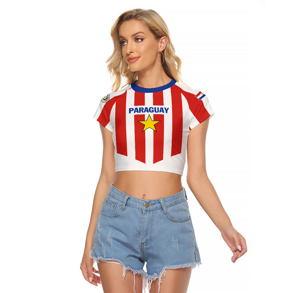 Personalized Paraguay 2024 Football Raglan Cropped T Shirt Come On La Albirroja - Wonder Print Shop