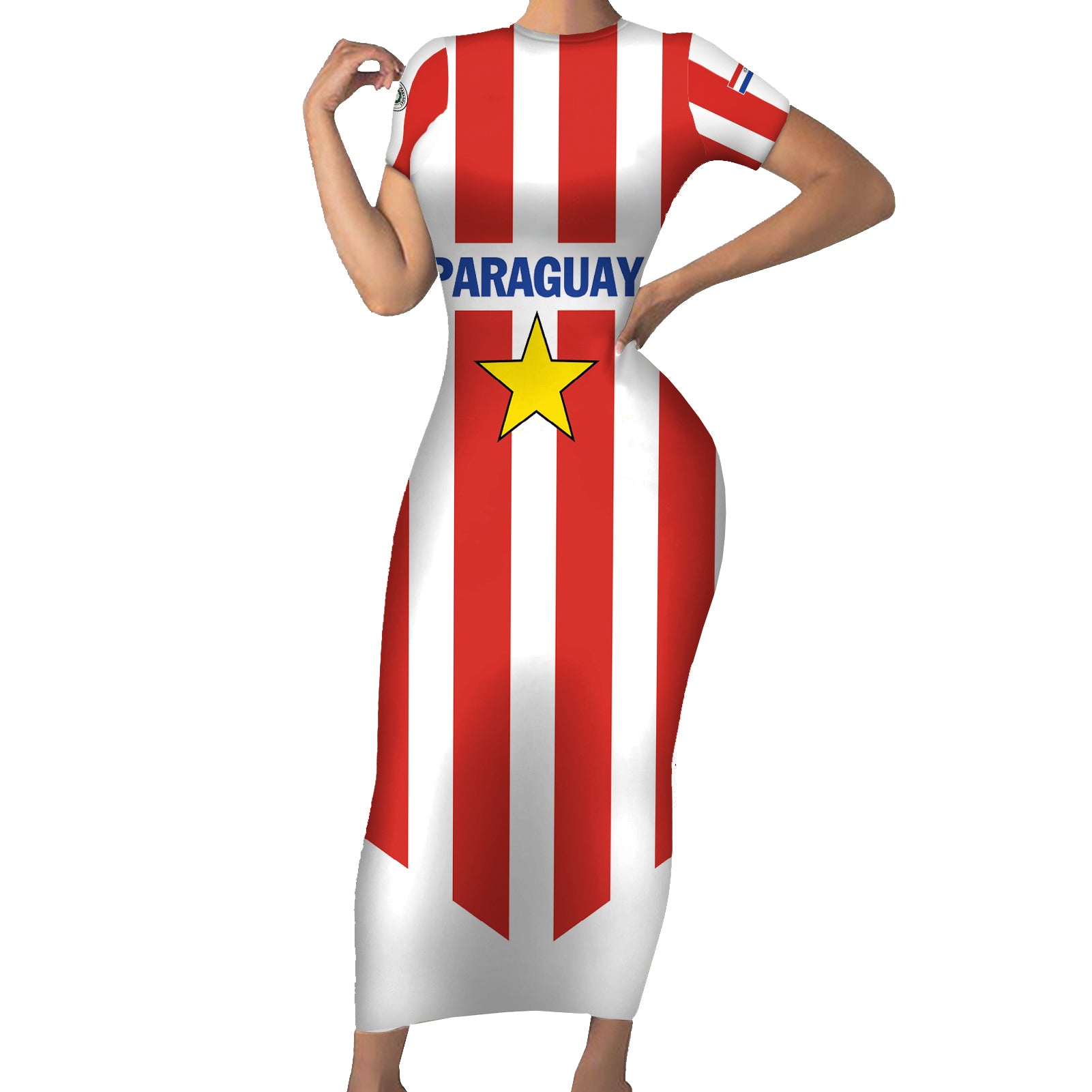 Personalized Paraguay 2024 Football Short Sleeve Bodycon Dress Come On La Albirroja - Wonder Print Shop