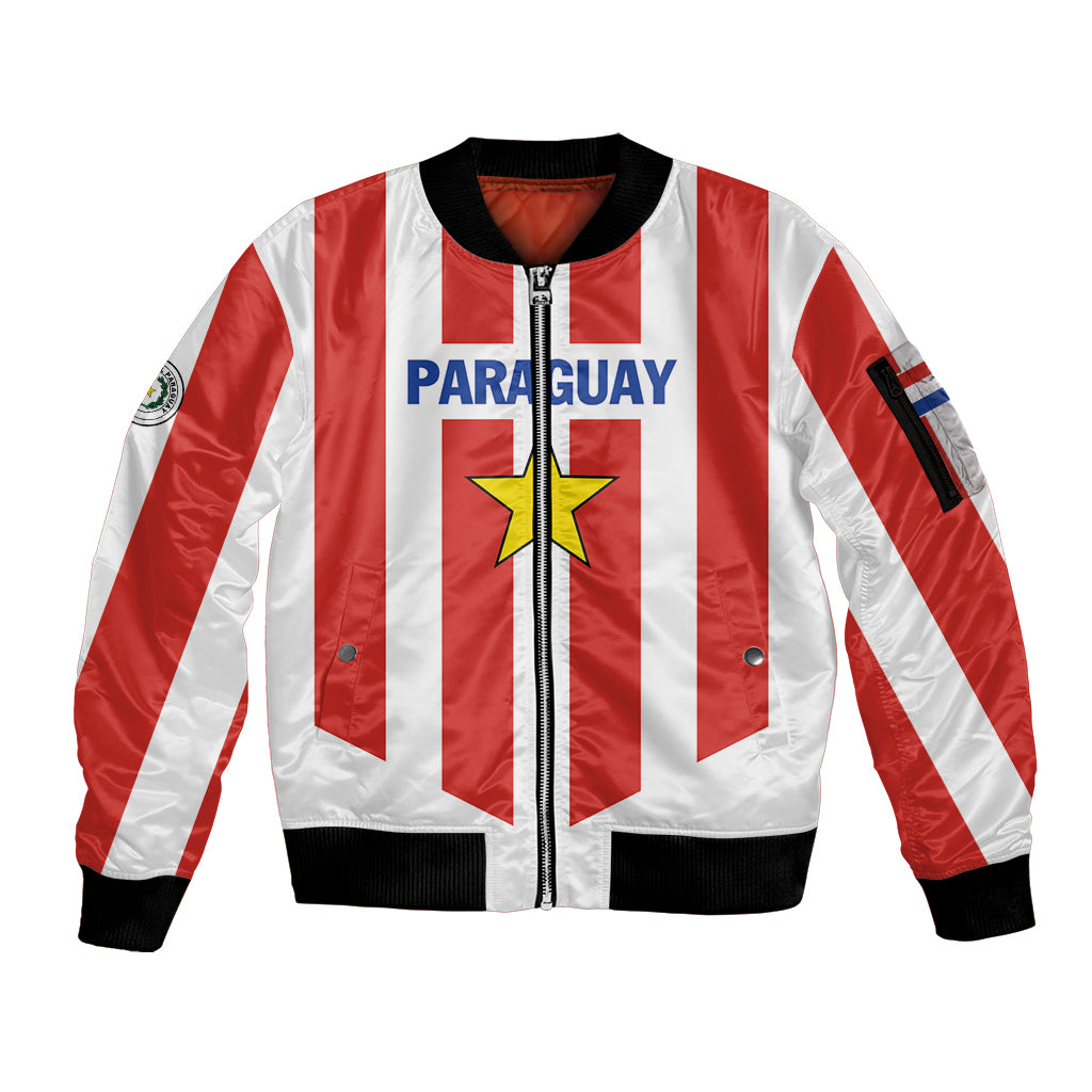 Personalized Paraguay 2024 Football Sleeve Zip Bomber Jacket Come On La Albirroja - Wonder Print Shop