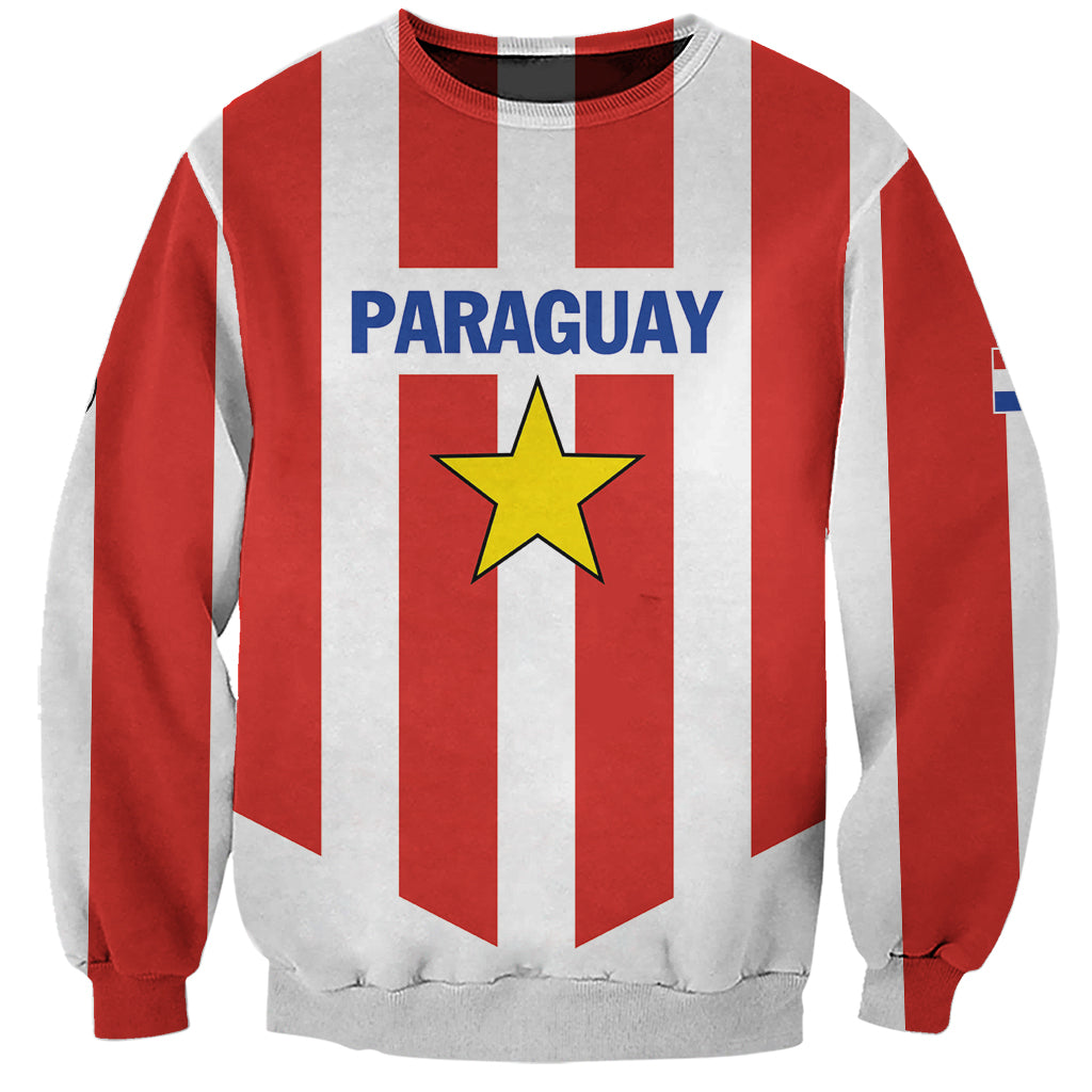 Personalized Paraguay football sweatshirt with red/white stripes, PARAGUAY text and star logo