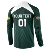 Green football button sweatshirt back with 'YOUR TEXT' and '01' over striped design
