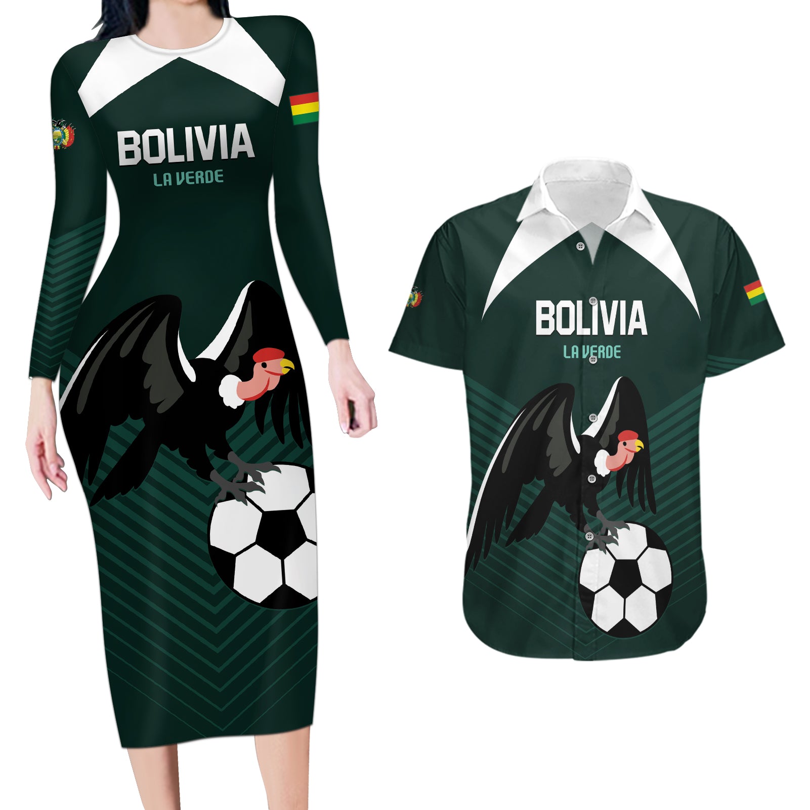 Personalized Bolivia 2024 Football Couples Matching Long Sleeve Bodycon Dress and Hawaiian Shirt La Verd Go Champion - Wonder Print Shop