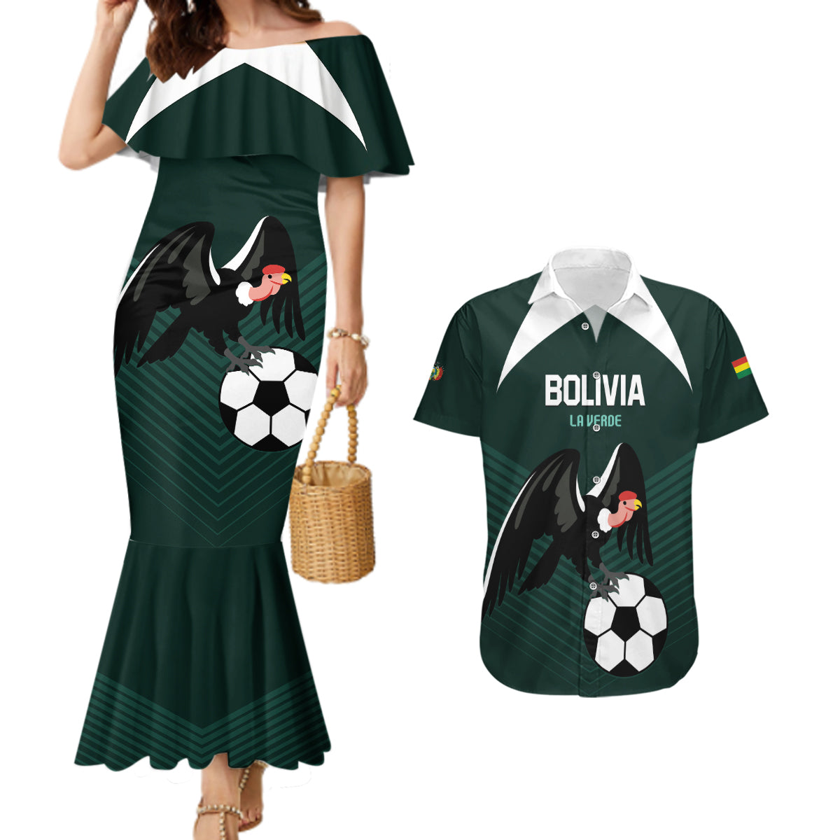 Personalized Bolivia 2024 Football Couples Matching Mermaid Dress and Hawaiian Shirt La Verd Go Champion - Wonder Print Shop