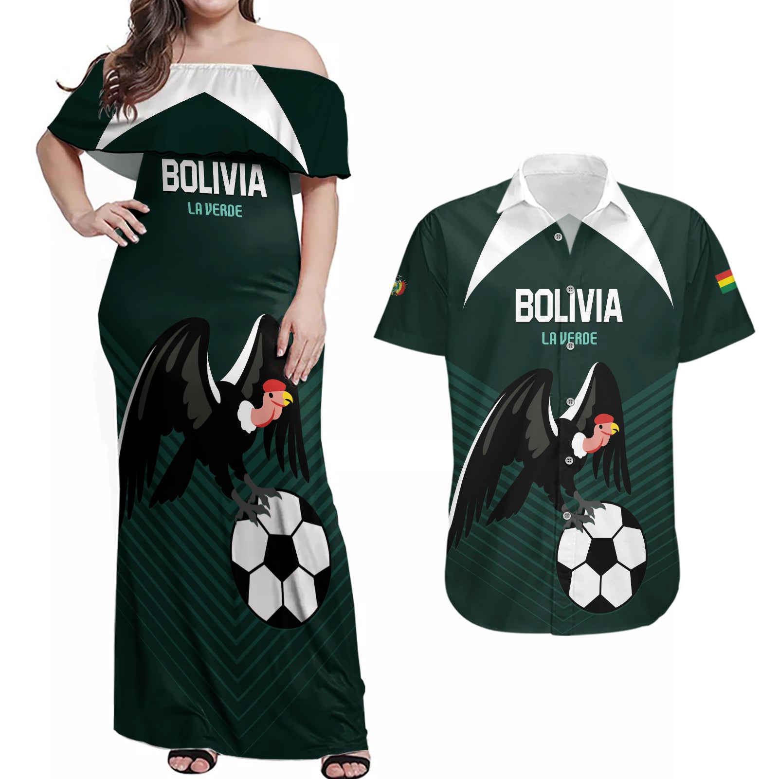 Personalized Bolivia 2024 Football Couples Matching Off Shoulder Maxi Dress and Hawaiian Shirt La Verd Go Champion - Wonder Print Shop