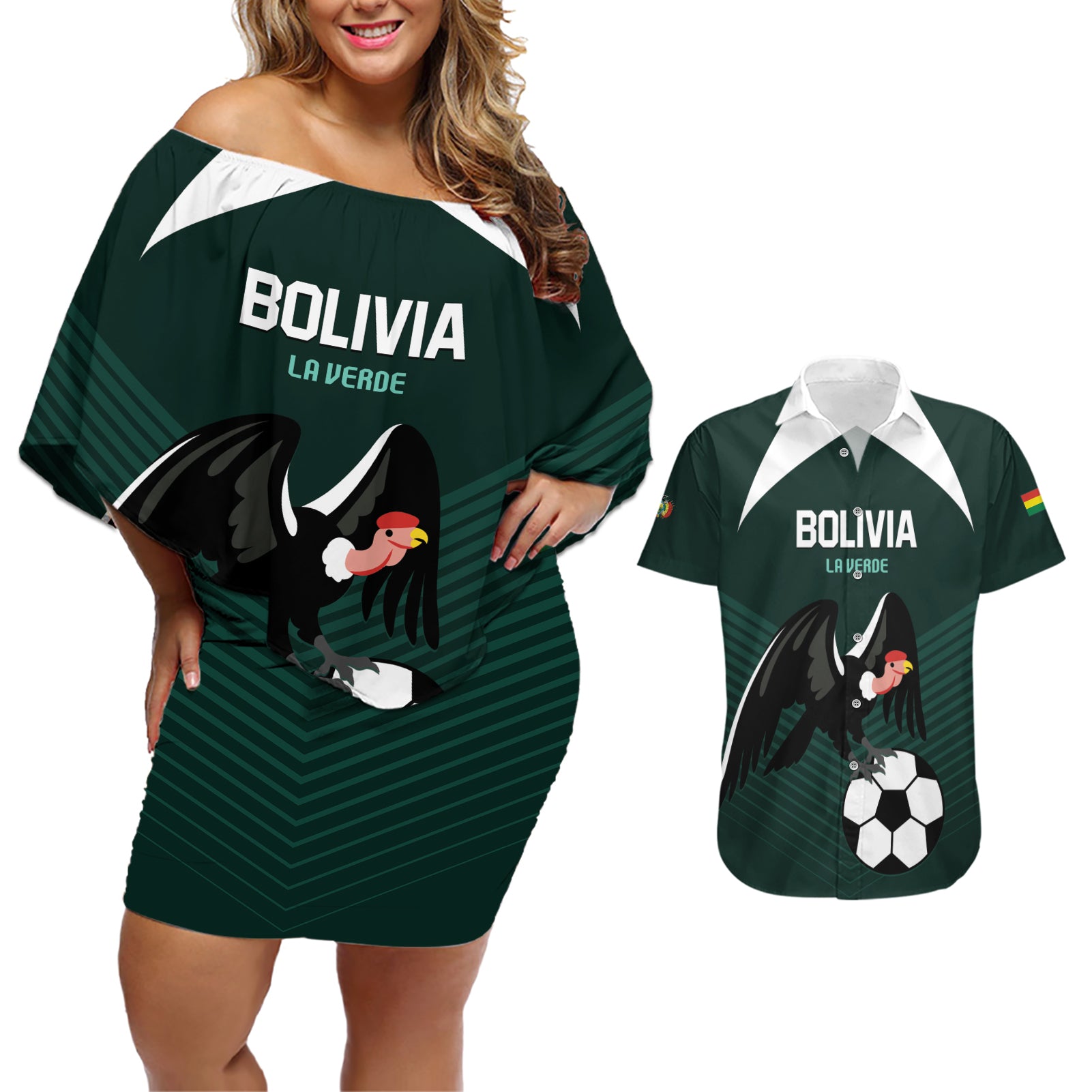 Personalized Bolivia 2024 Football Couples Matching Off Shoulder Short Dress and Hawaiian Shirt La Verd Go Champion - Wonder Print Shop