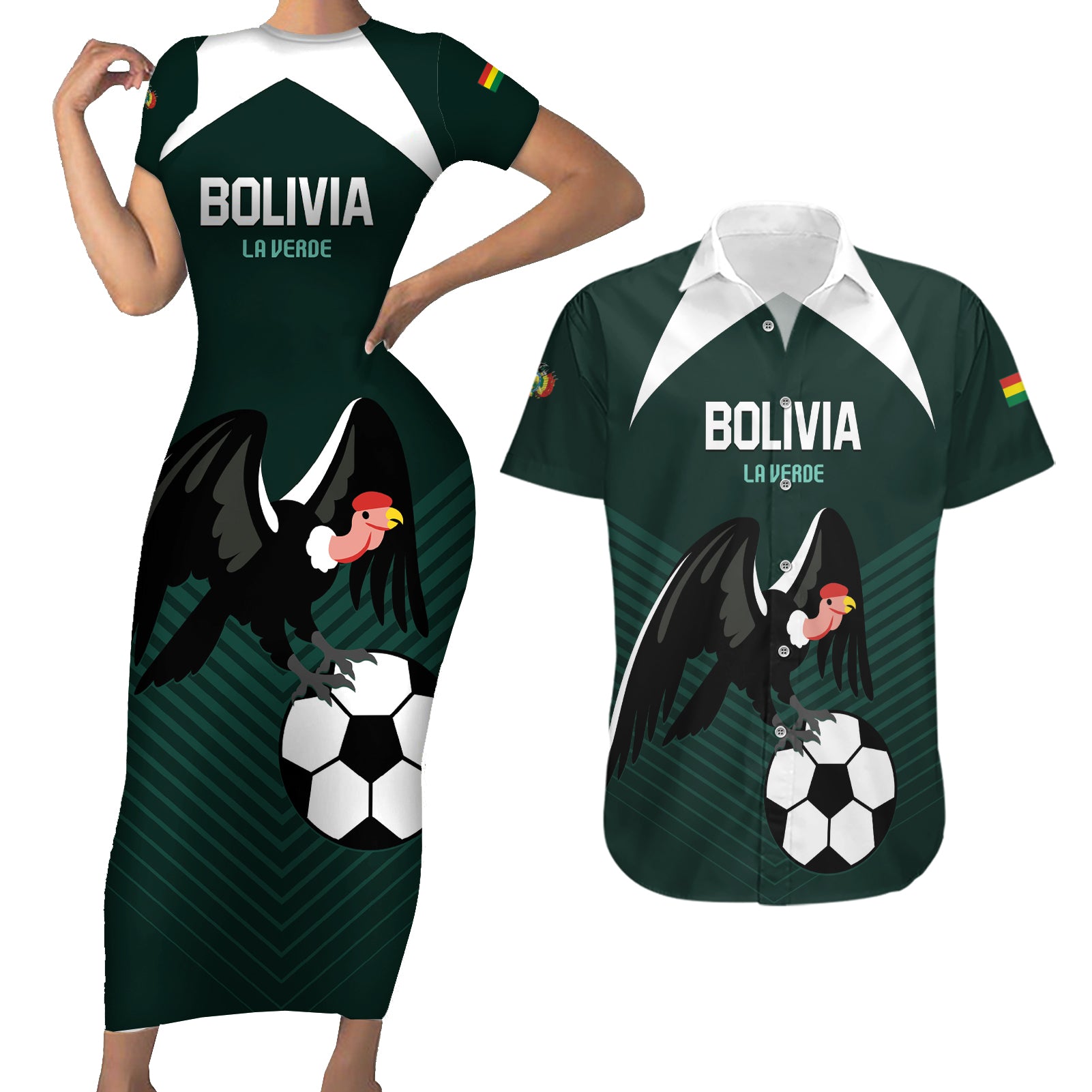 Personalized Bolivia 2024 Football Couples Matching Short Sleeve Bodycon Dress and Hawaiian Shirt La Verd Go Champion - Wonder Print Shop