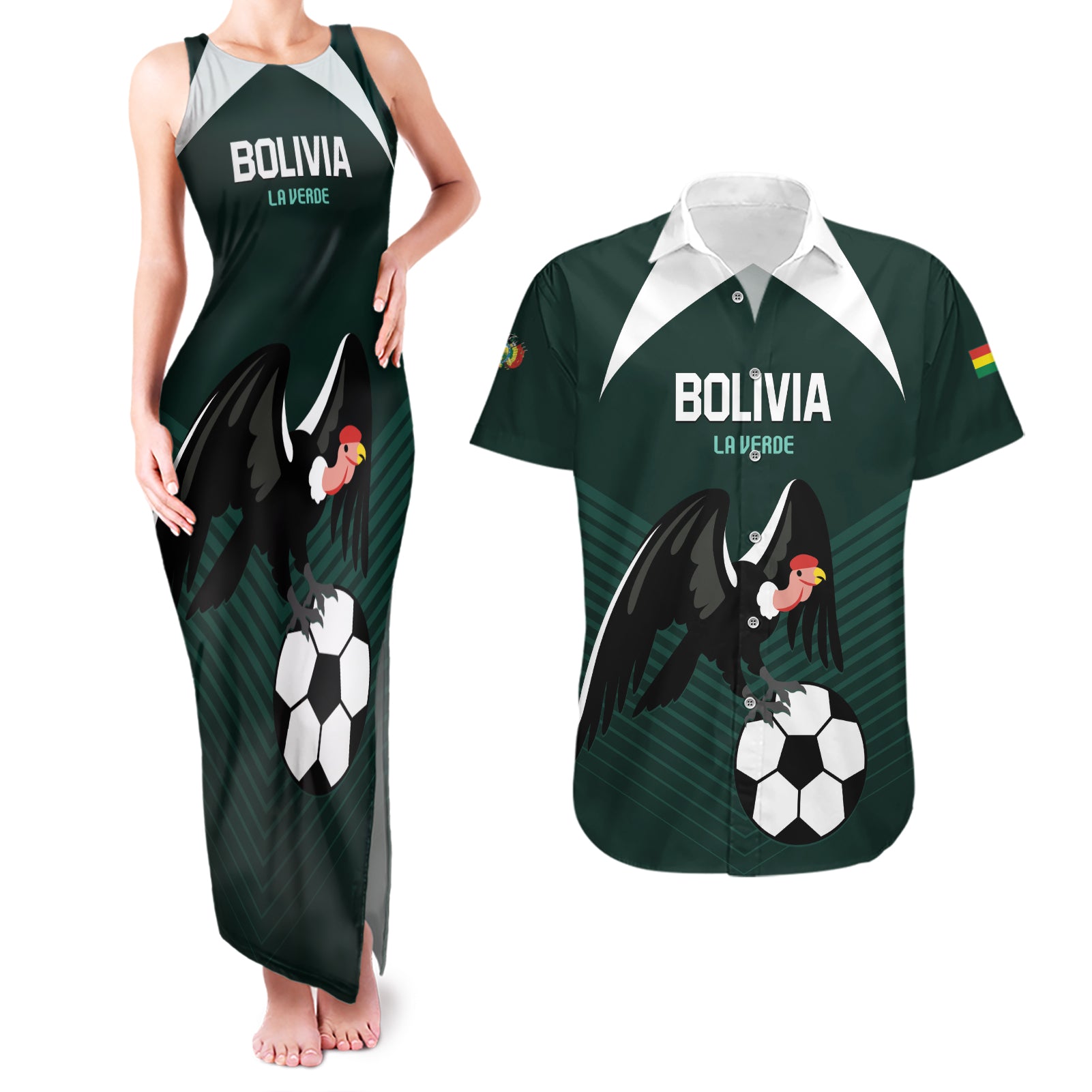 Personalized Bolivia 2024 Football Couples Matching Tank Maxi Dress and Hawaiian Shirt La Verd Go Champion - Wonder Print Shop