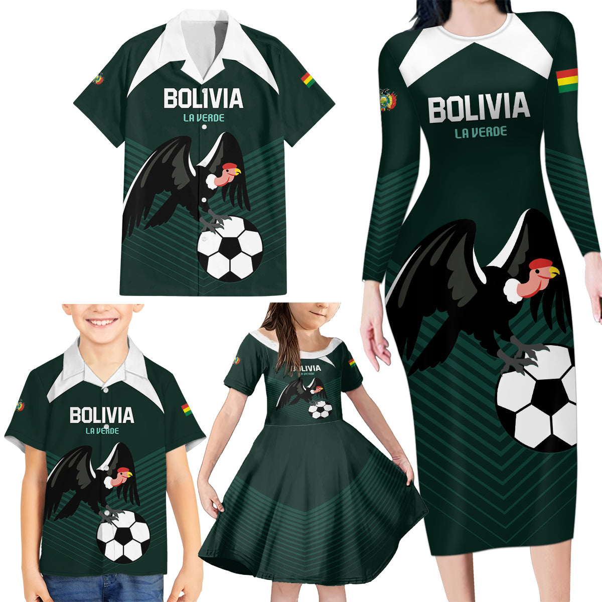 Personalized Bolivia 2024 Football Family Matching Long Sleeve Bodycon Dress and Hawaiian Shirt La Verd Go Champion - Wonder Print Shop