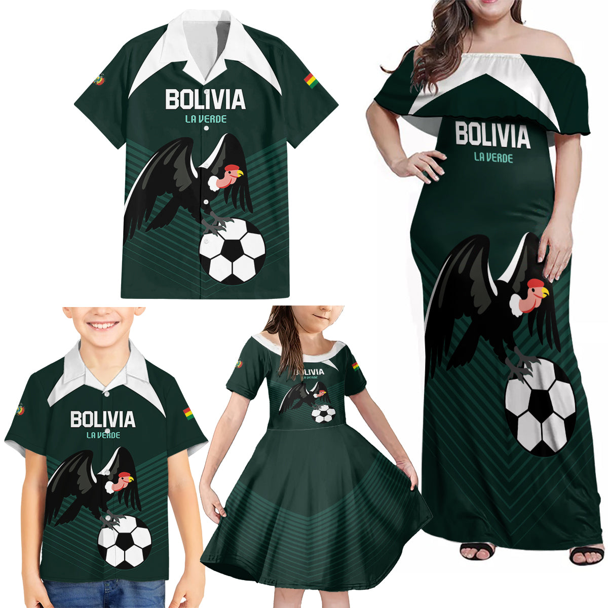 Personalized Bolivia 2024 Football Family Matching Off Shoulder Maxi Dress and Hawaiian Shirt La Verd Go Champion - Wonder Print Shop