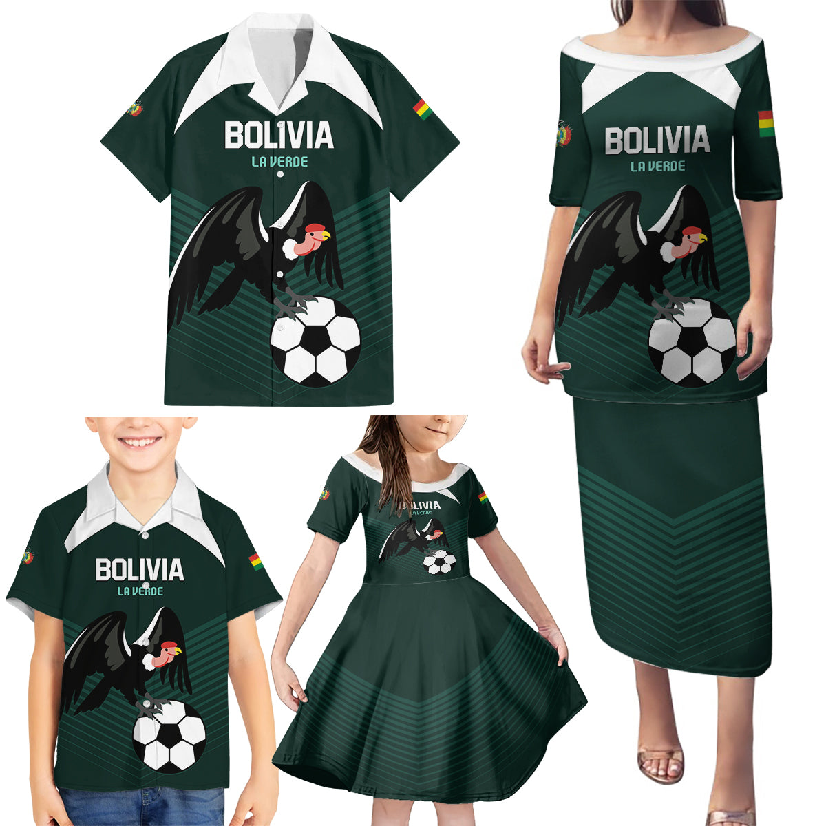 Personalized Bolivia 2024 Football Family Matching Puletasi and Hawaiian Shirt La Verd Go Champion - Wonder Print Shop