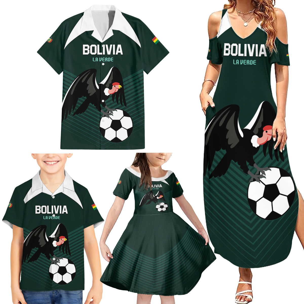 Personalized Bolivia 2024 Football Family Matching Summer Maxi Dress and Hawaiian Shirt La Verd Go Champion - Wonder Print Shop