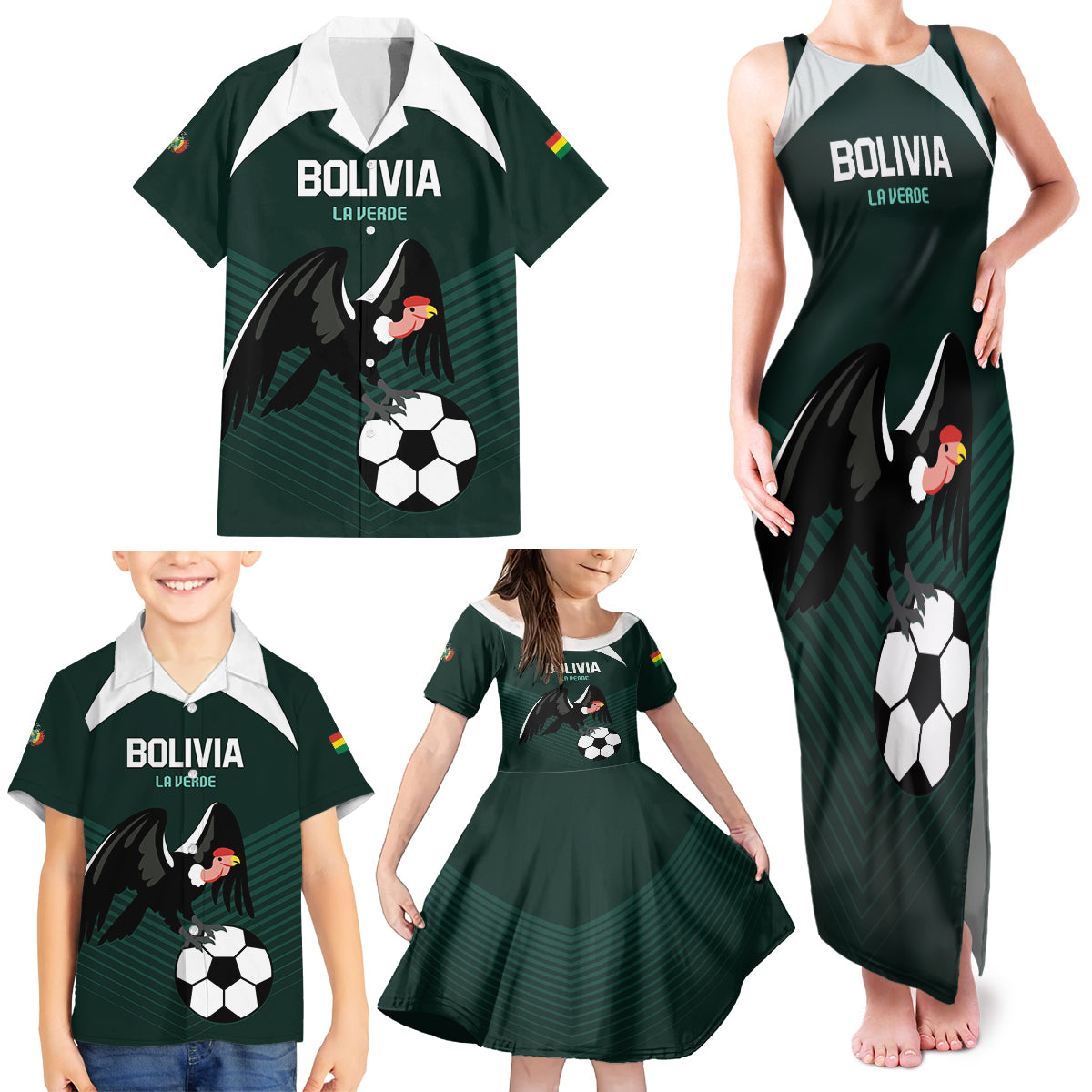 Personalized Bolivia 2024 Football Family Matching Tank Maxi Dress and Hawaiian Shirt La Verd Go Champion - Wonder Print Shop