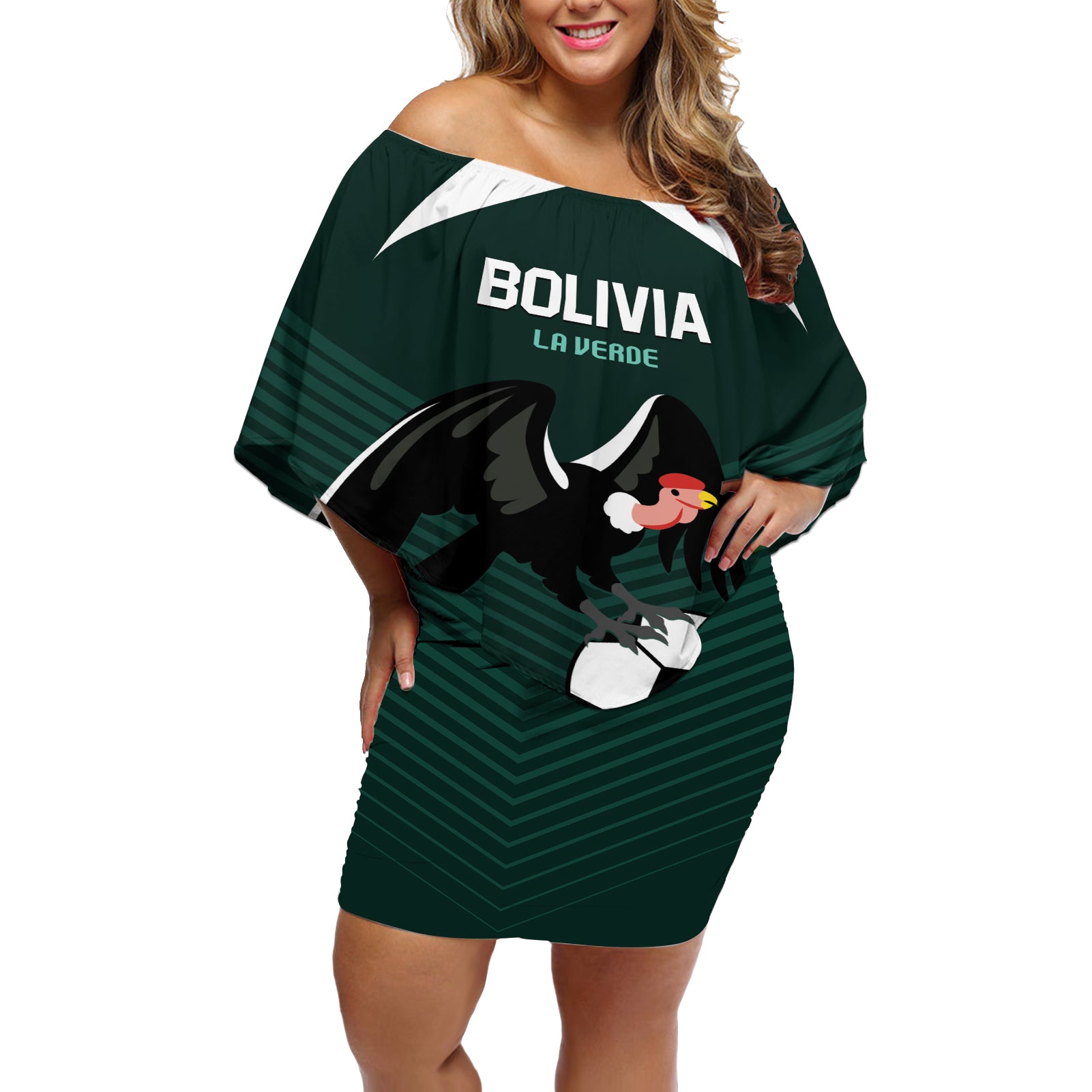 Personalized Bolivia 2024 Football Off Shoulder Short Dress La Verd Go Champion - Wonder Print Shop