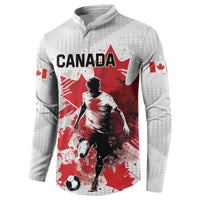 Personalized Canada soccer button sweatshirt, white/gray with red player graphic and CANADA text