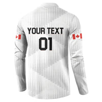 Canada soccer button sweatshirt, white/gray back print: YOUR TEXT 01 with maple leaf flag