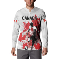 Soccer button sweatshirt, white/gray with red Canada player graphic and Canada flags on sleeves