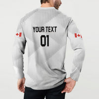 Soccer button sweatshirt, white/gray back print with YOUR TEXT 01 and Canada flag