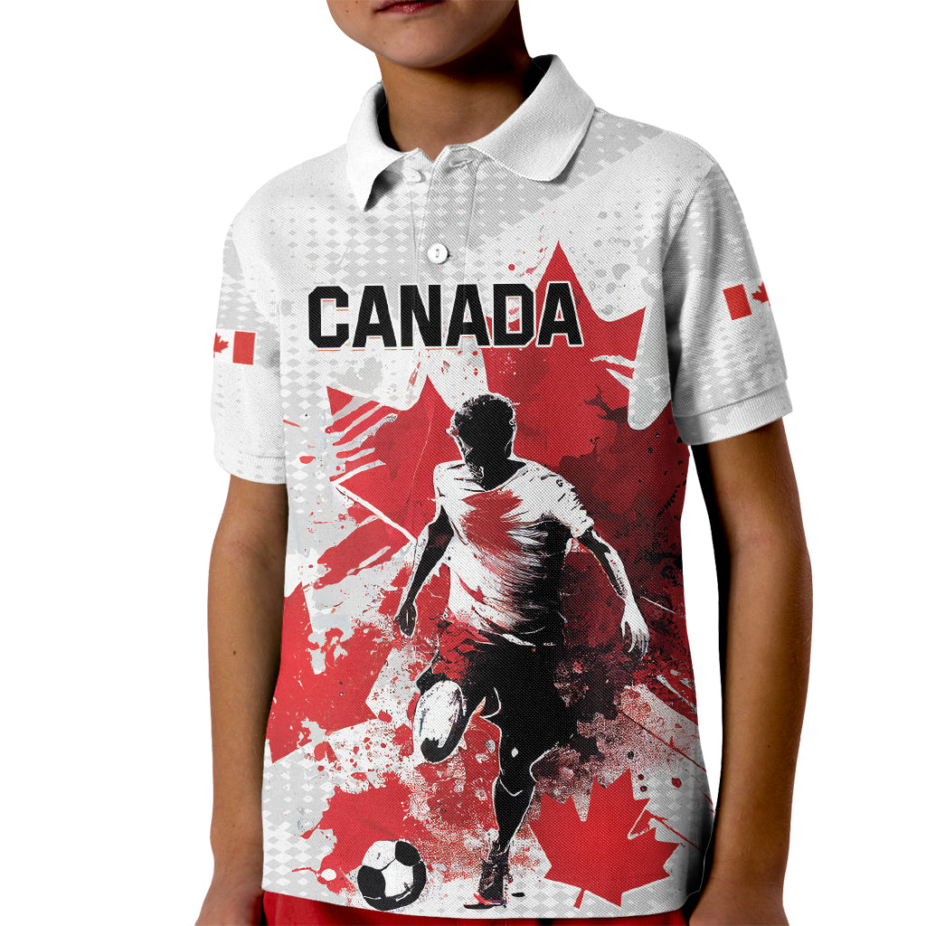 Personalized Canada 2024 Soccer Kid Polo Shirt Canadian Player Maple Leaf - Wonder Print Shop