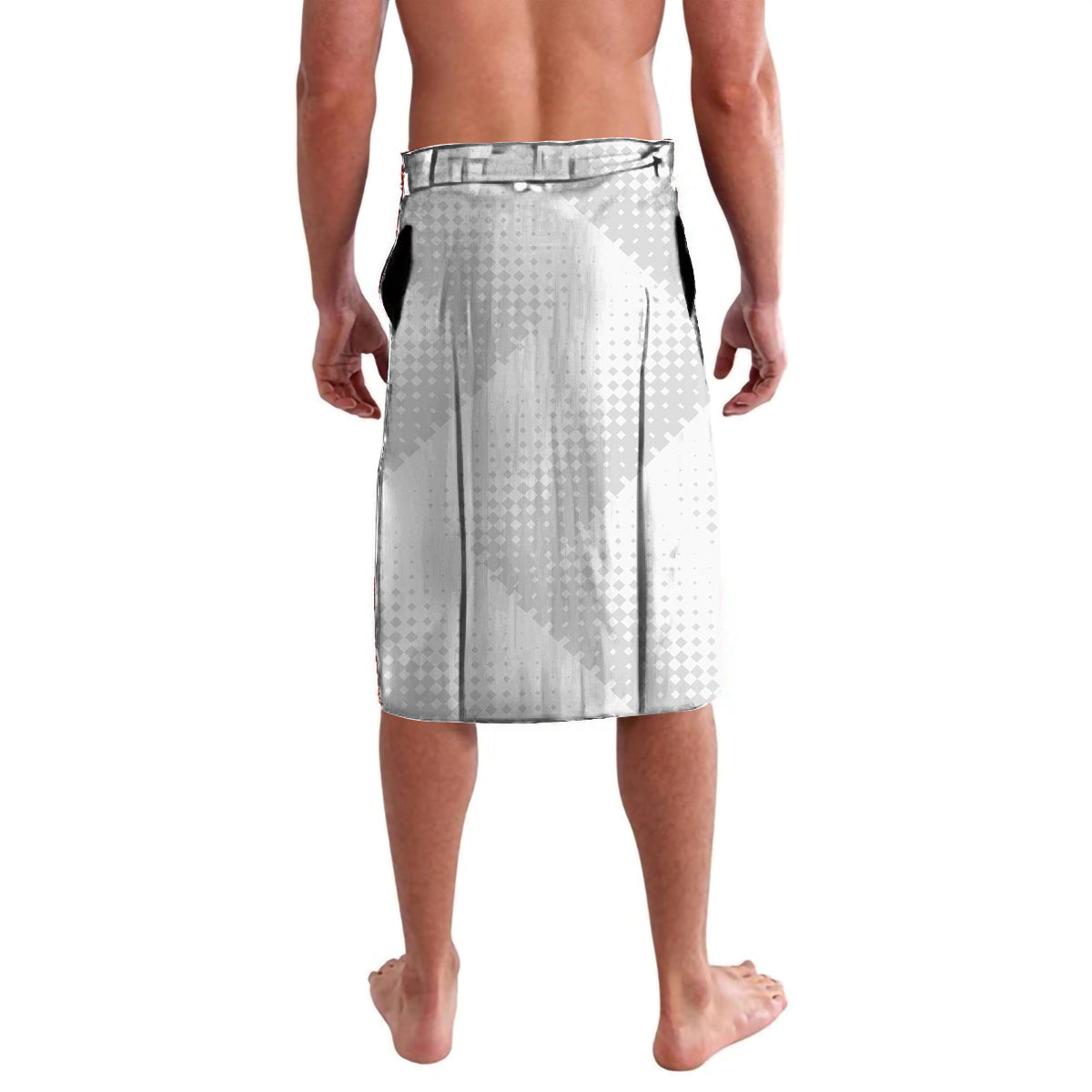 White personalized Canada soccer lavalava skirt with printed pattern and custom "01" on back.
